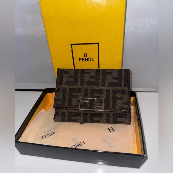 Fendi Zucchino Wallet Canvas Bifold W/Box And COA